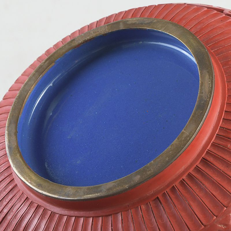 中国 剔紅 堆朱 内七宝 山水文 輪花碗 M S436 注文