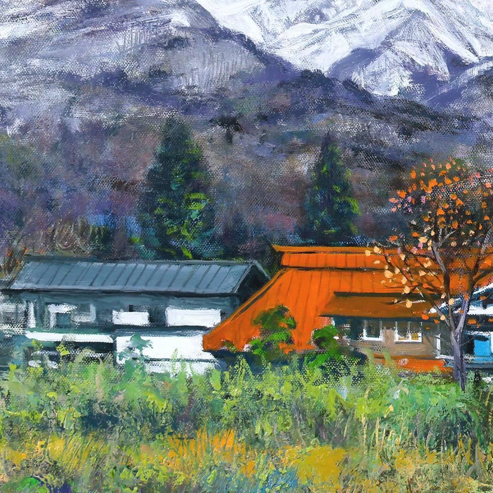 真作】【WISH】黒澤信男「山麓初冬(水上にて)」油彩 8号 ◇雪山を望む