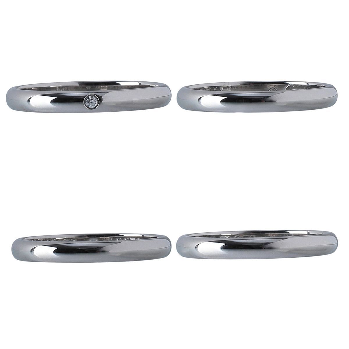 新品同様　カルティエ　ダイヤ1石 Ptウェディングリング #49 新品仕上げ済み カルティエ ダイヤ リング 1895 ウェディング 1PD #52 幅2.5mm Pt950