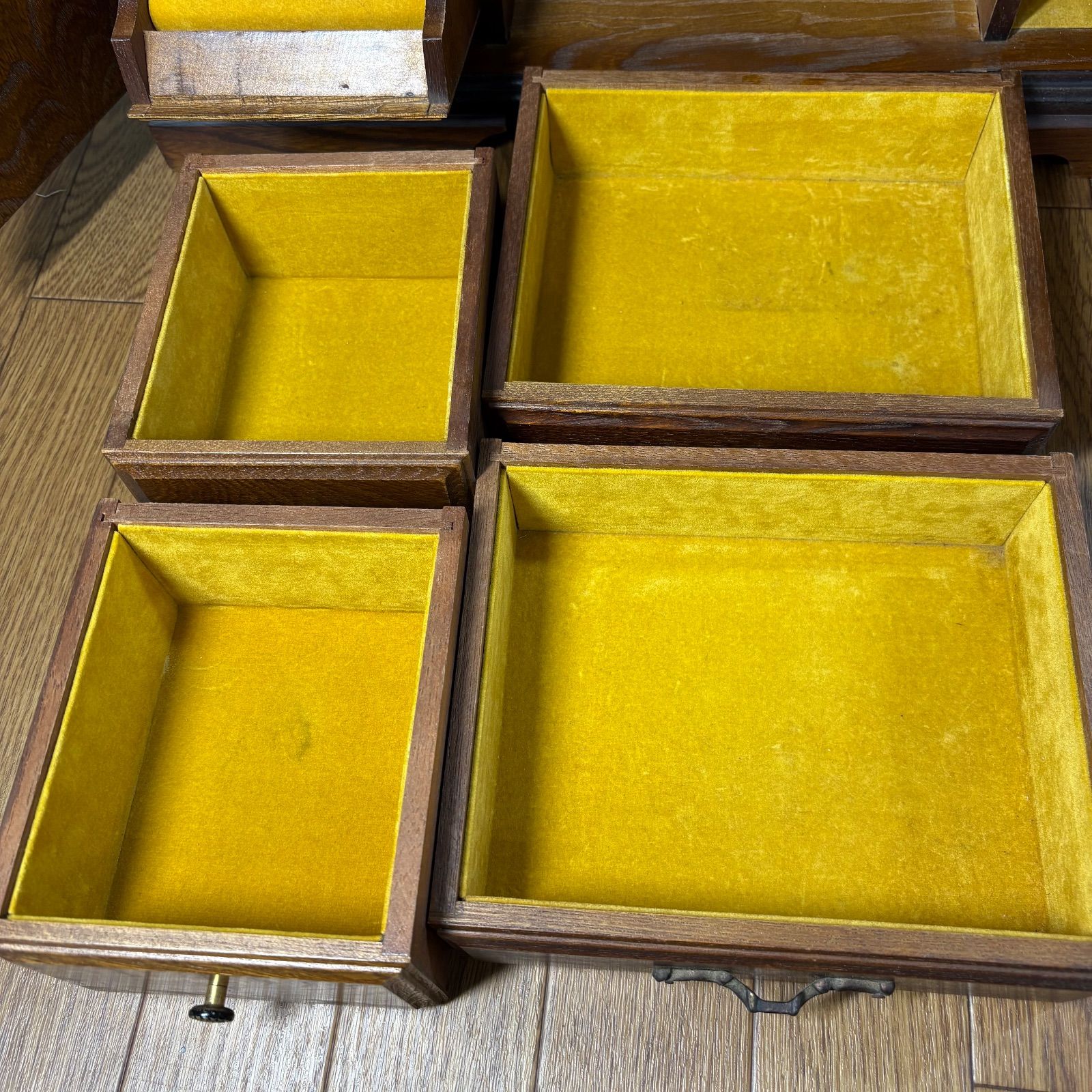 アンティーク木製ジュエリーボックス時計付き 昭和レトロ 開戸式置時計