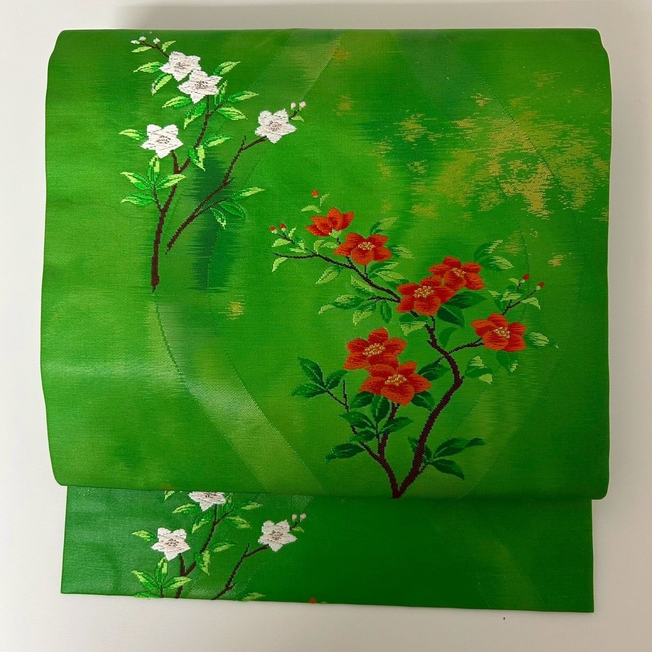 名古屋帯　西陣織　立湧 西陣織弥栄織物謹製 九寸名古屋帯「斜め立湧に唐花」 | 販売着物商品