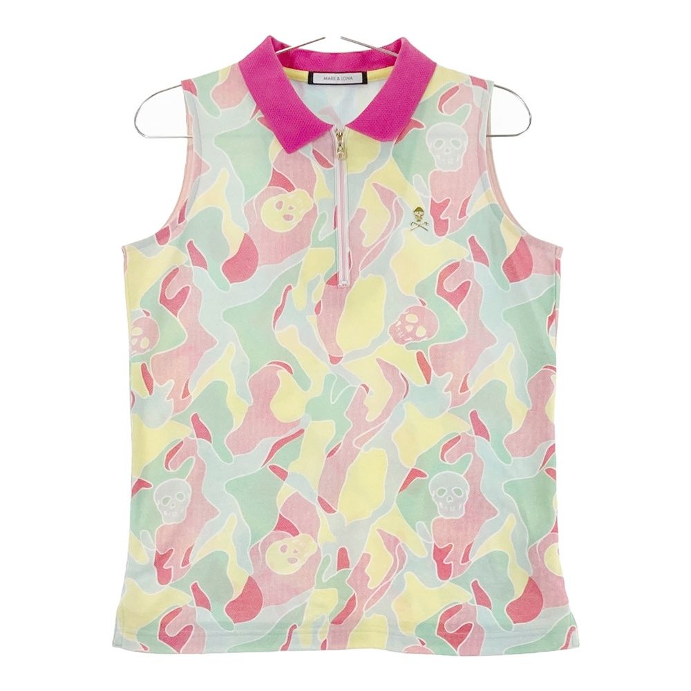 サイズ 40 MARK-LONA マークアンドロナ ノースリーブポロシャツ カモフラ ピンク系 ゴルフウェア レディース ストスト