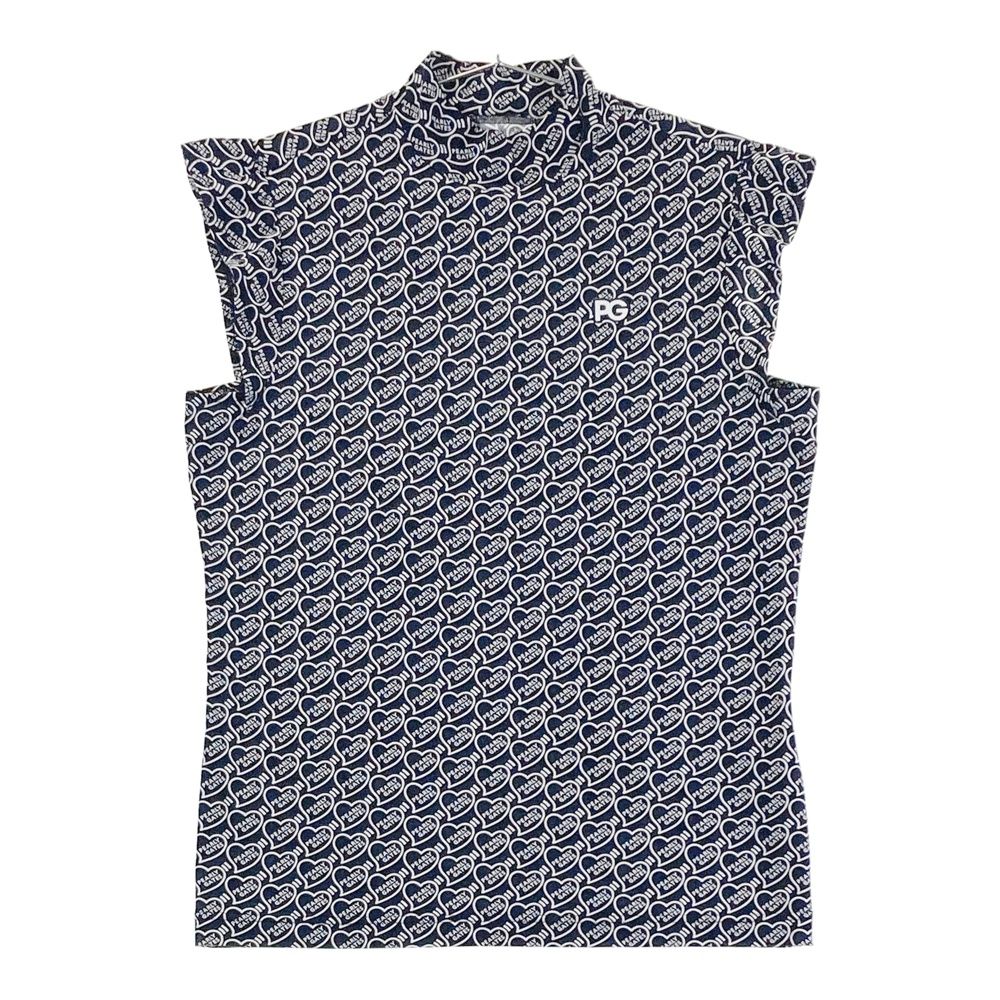 サイズ 1 PEARLY GATES パーリーゲイツ ハイネック 半袖Tシャツ ハート柄 ネイビー系 ゴルフウェア レディース ストスト