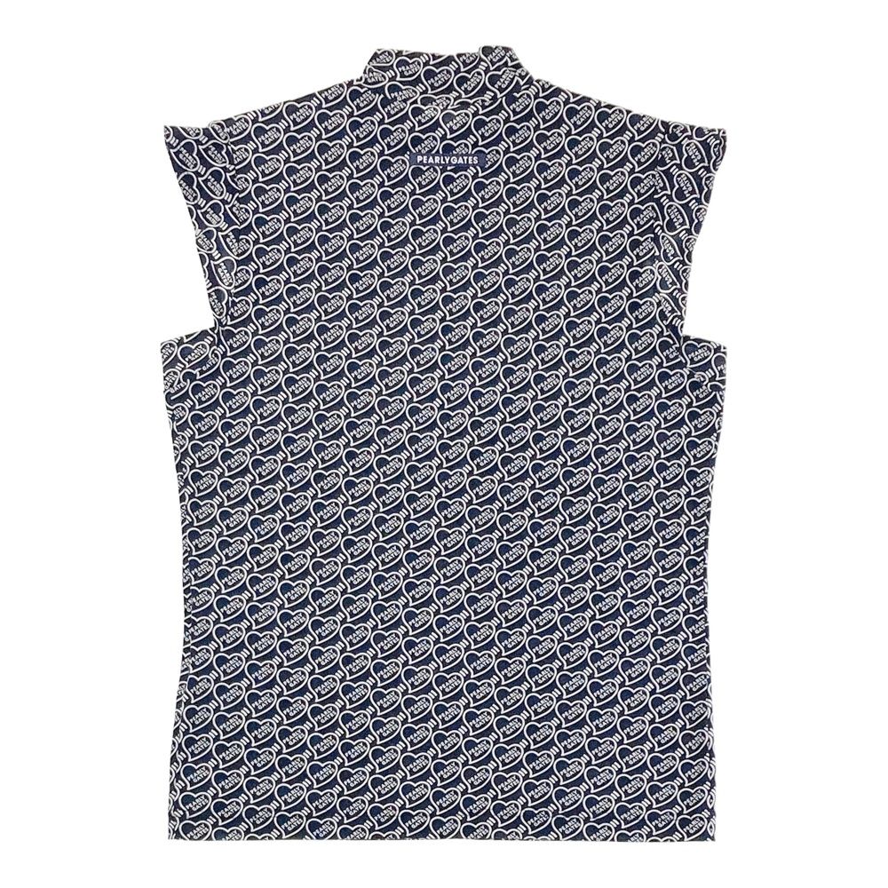 サイズ 1 PEARLY GATES パーリーゲイツ ハイネック 半袖Tシャツ ハート柄 ネイビー系 ゴルフウェア レディース ストスト