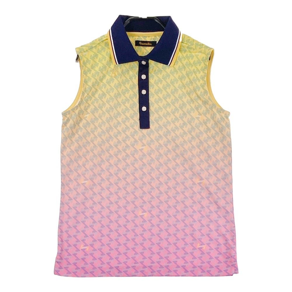 サイズ L レザレクション ノースリーブポロシャツ グラデーション 総柄 イエロー系 ゴルフウェア レディース ストスト