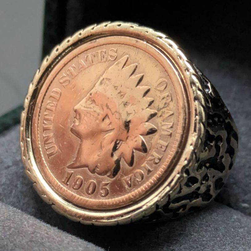 1905年 UNCAS 14 KGF インディアンヘッド 1セント コインリング メンズ ヴィンテージ 9 6号 17 2 g