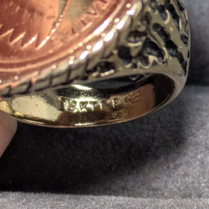  1905年 UNCAS 14 KGF インディアンヘッド 1セント コインリング メンズ ヴィンテージ 9 6号 17 2 g リング 指輪 アクセサリー