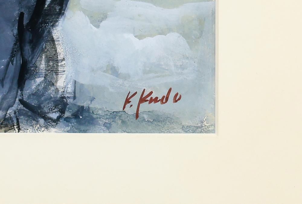 真作】【WISH】工藤和男「船と人」水彩 6号 海と生きる漁師たちの情景