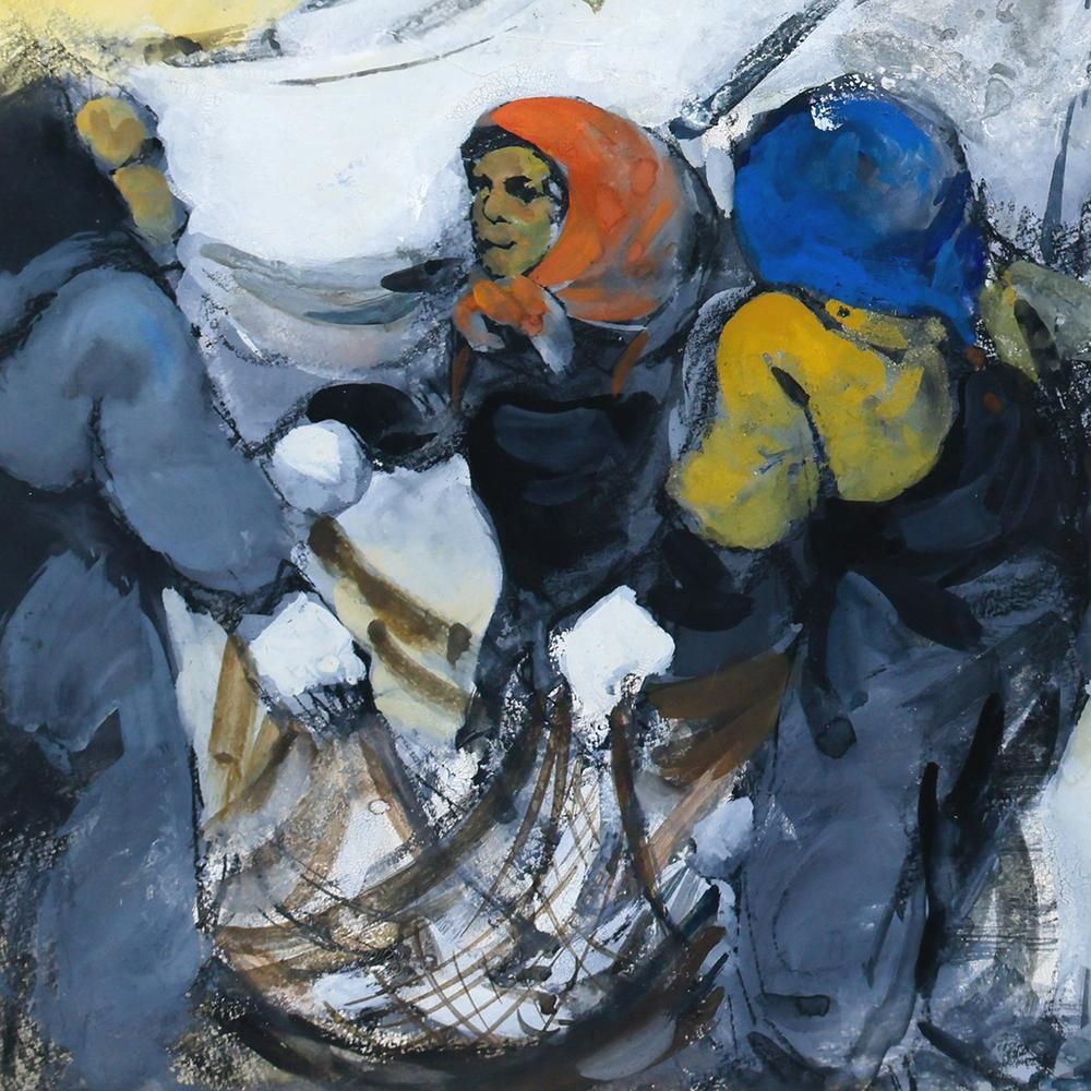 真作画家工藤和男 真作】【WISH】工藤和男「船と人」水彩 6号 海と生きる漁師たちの情景