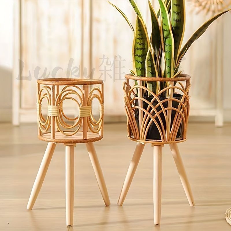 ラタン製フロアスタンド フラワーポット プラントスタンド ラタン製屋内プラントスタンド わら編みフラワー
