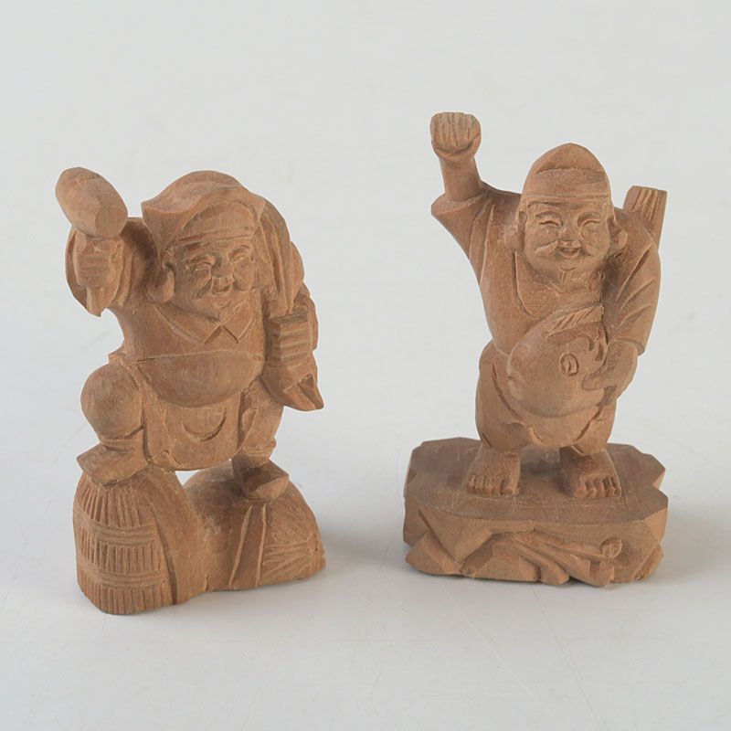 木彫 大黒天・恵比寿像 2点 根付 置物 N S445 - メルカリ