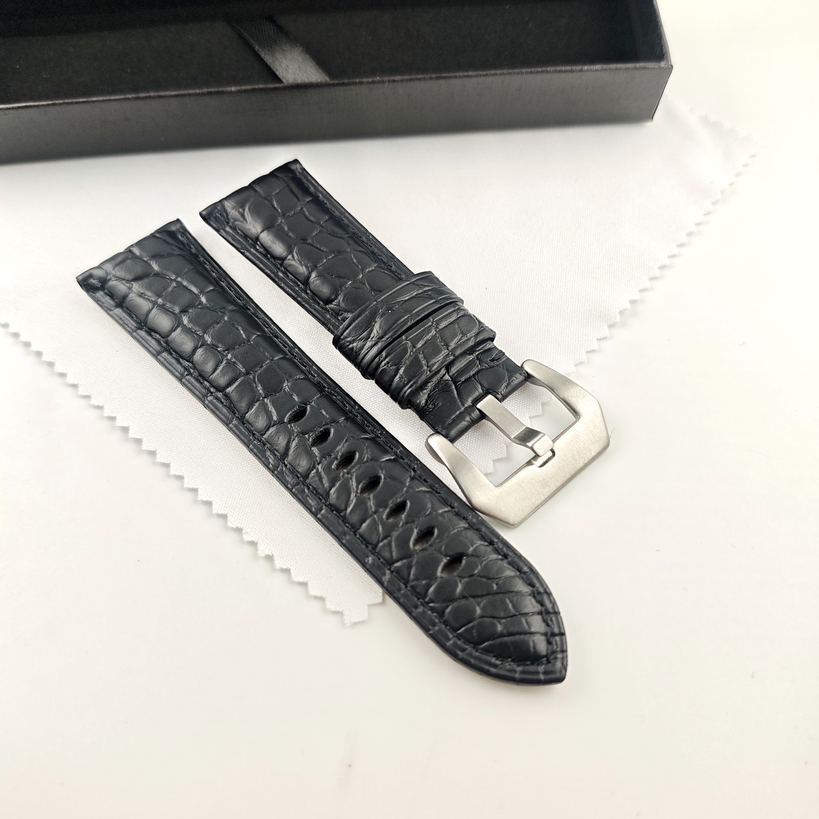 26mm 腕時計 アリゲーターレザー 革ベルト ブラック 黒 尾錠 【対応