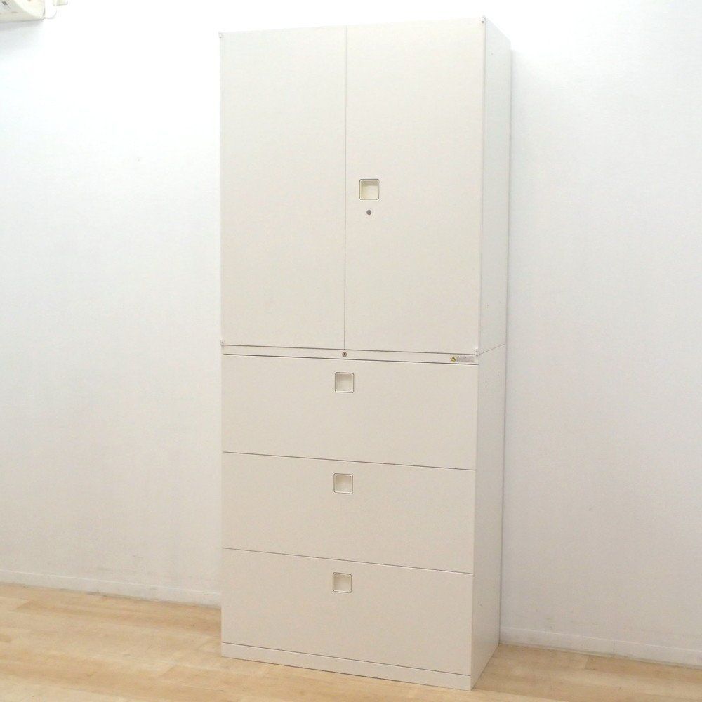 オカムラ okamura レクトライン 上下書庫 4 B 313 Y ZA 75 BG 3 ZC ホワイト ハイキャビネット 収納庫 鍵有り EG 18765 オフィス家具