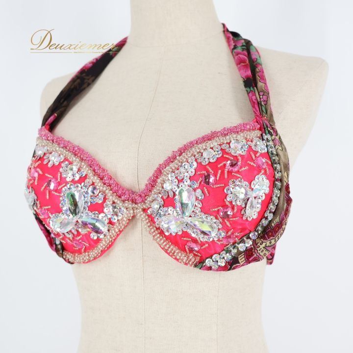 ベリーダンス オリエンタル 衣装 上下セット ブラウン系 花柄 スパンコール ビーズ ラインストーン アーム 腕飾り 茶 緑 金 華やか かわいい 鮮やか ボリューム ダンス衣装 ステージ衣装 豪華 セットアップ ピンク系 ゴールド系 オレンジ系 グリーン系