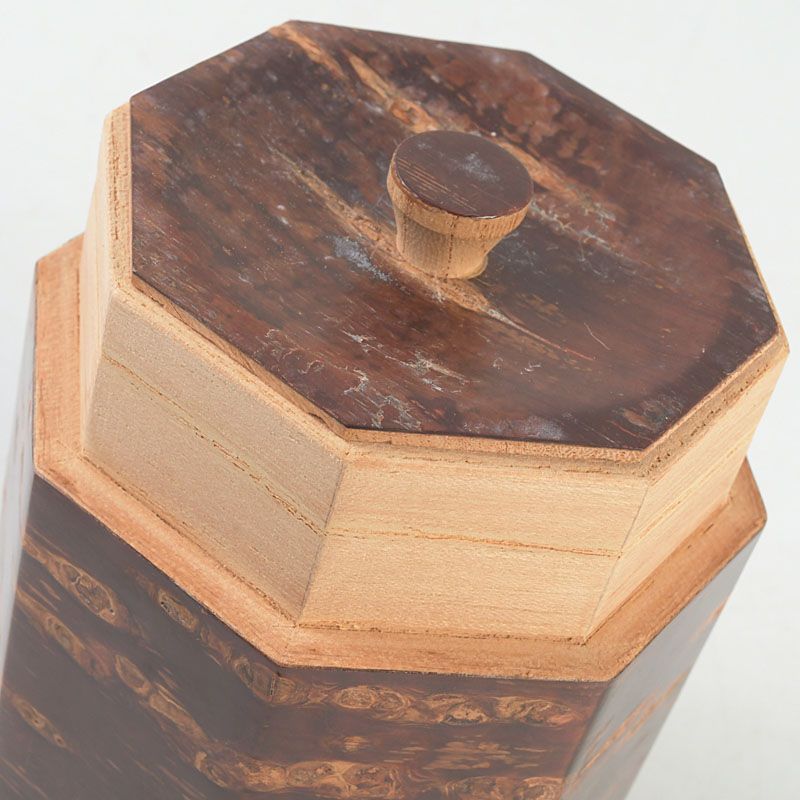 茶道具 桜皮細工 木地本けやき 御茶筒揃 八角茶筒 茶合 共箱 V S451