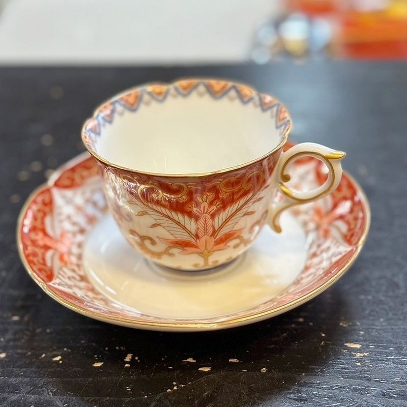 其泉 赤濃金彩唐草 コーヒー碗皿 1客 カップ＆ソーサー 陶器 和風 日本
