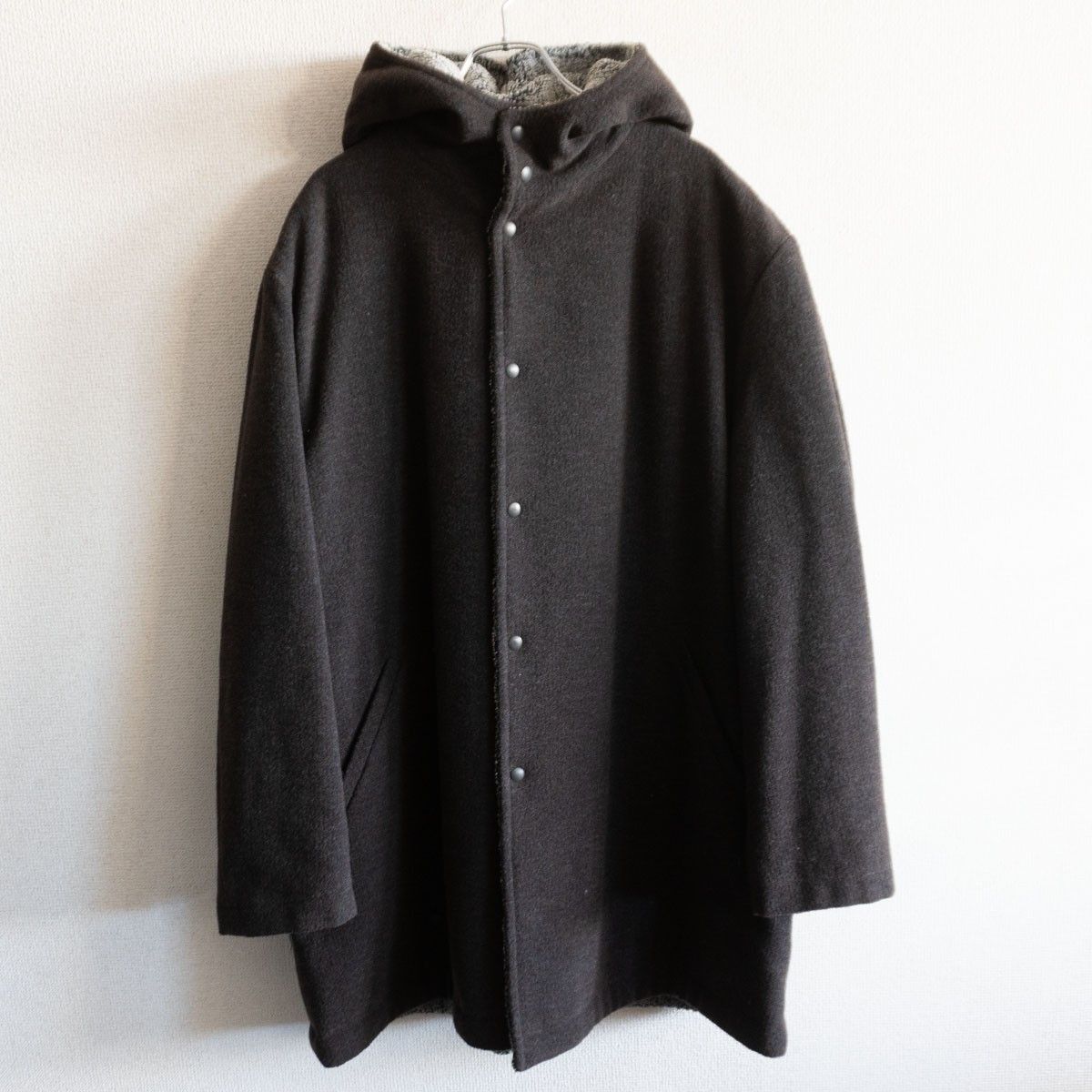 美品】GIORGIO ARMANI【ウール フーデッド コート】46 ダークブラウン