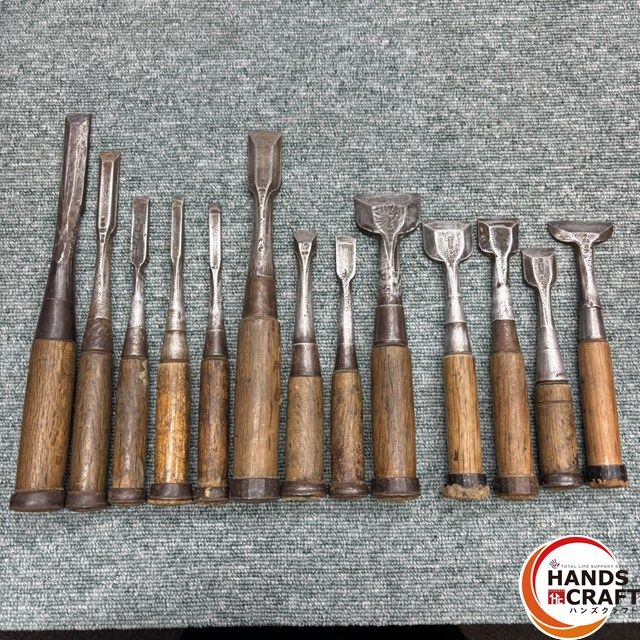 品 岩波 清武 信久 大滝 康之亮 ハガネヤ一文字 等 ノミ 13本セット 叩きノミ 大工工具 銘が削れて不明な物あり