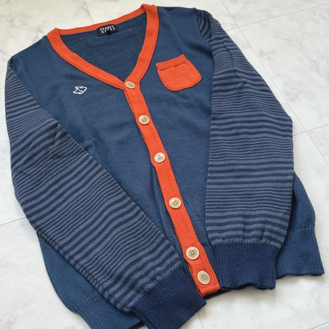 PEARLY GATES 切り替えカーディガン ボーダー ネイビーオレンジ