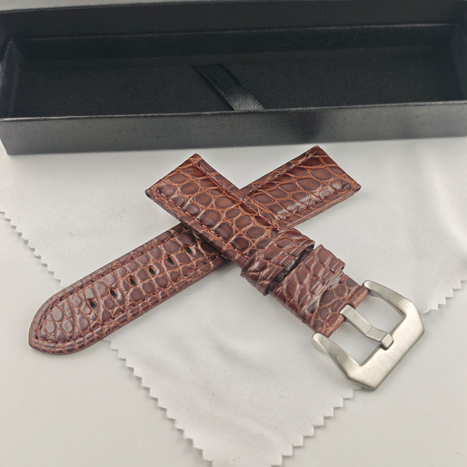24mm 腕時計 アリゲーターレザー 革ベルト ブラウン 茶色 尾錠 【対応