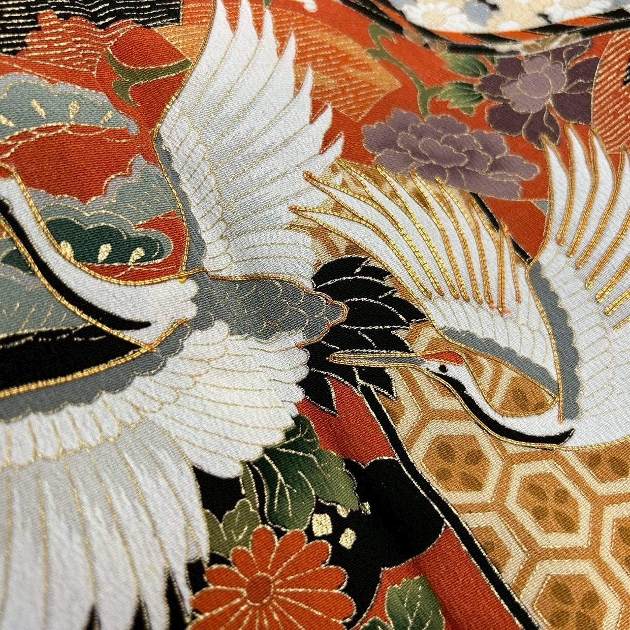 黒留袖 金駒刺繍 鶴 金彩 五つ紋 比翼 正絹 着物 MK-1845 - メルカリ