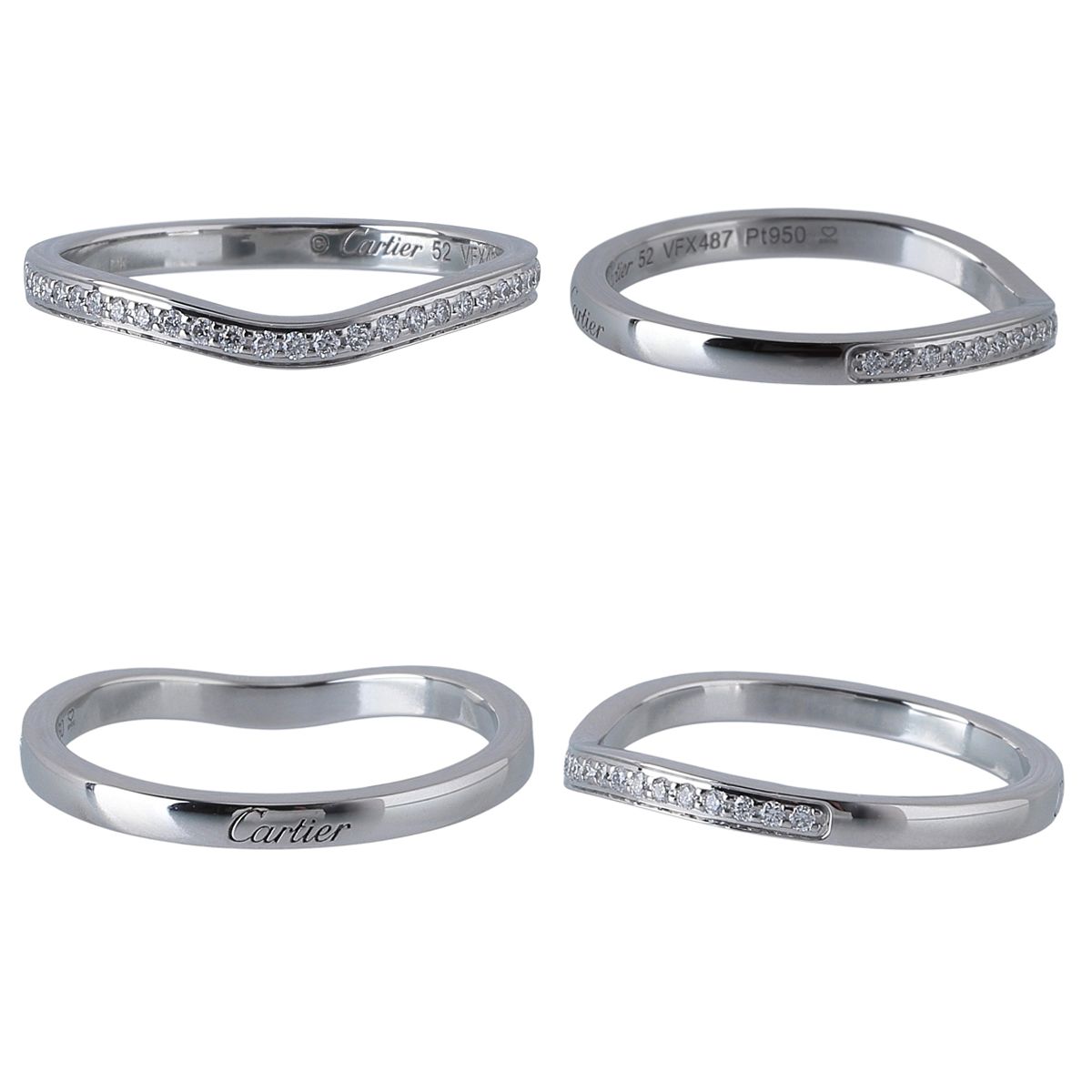 カルティエ ダイヤ リング バレリーナ ウェディング ハーフ #52 Pt950