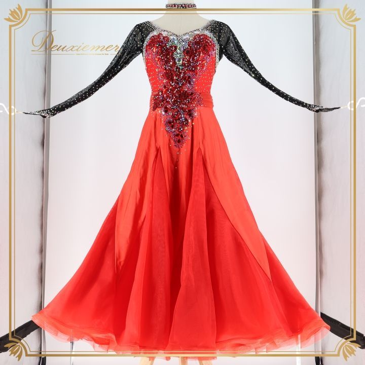 スタンダードドレス　赤黒 社交ダンス 衣装 スタンダード ドレス スタンダードドレス ワンピース