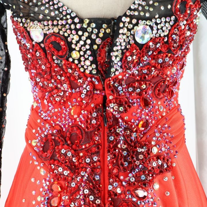情熱の赤❤️競技会やダンスパーティーでも目をひくスタンダード向けワンピース ✨ 社交ダンス 衣装 スタンダード ドレス スタンダードドレス ワンピース