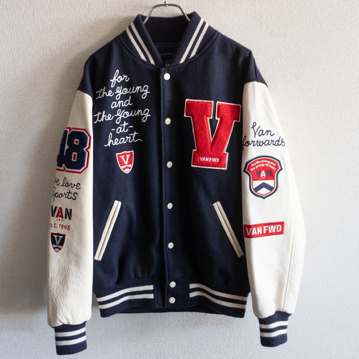 美品】 VAN JAC 【袖レザー スタジャン】L ヴァン ワッペン スタジアム