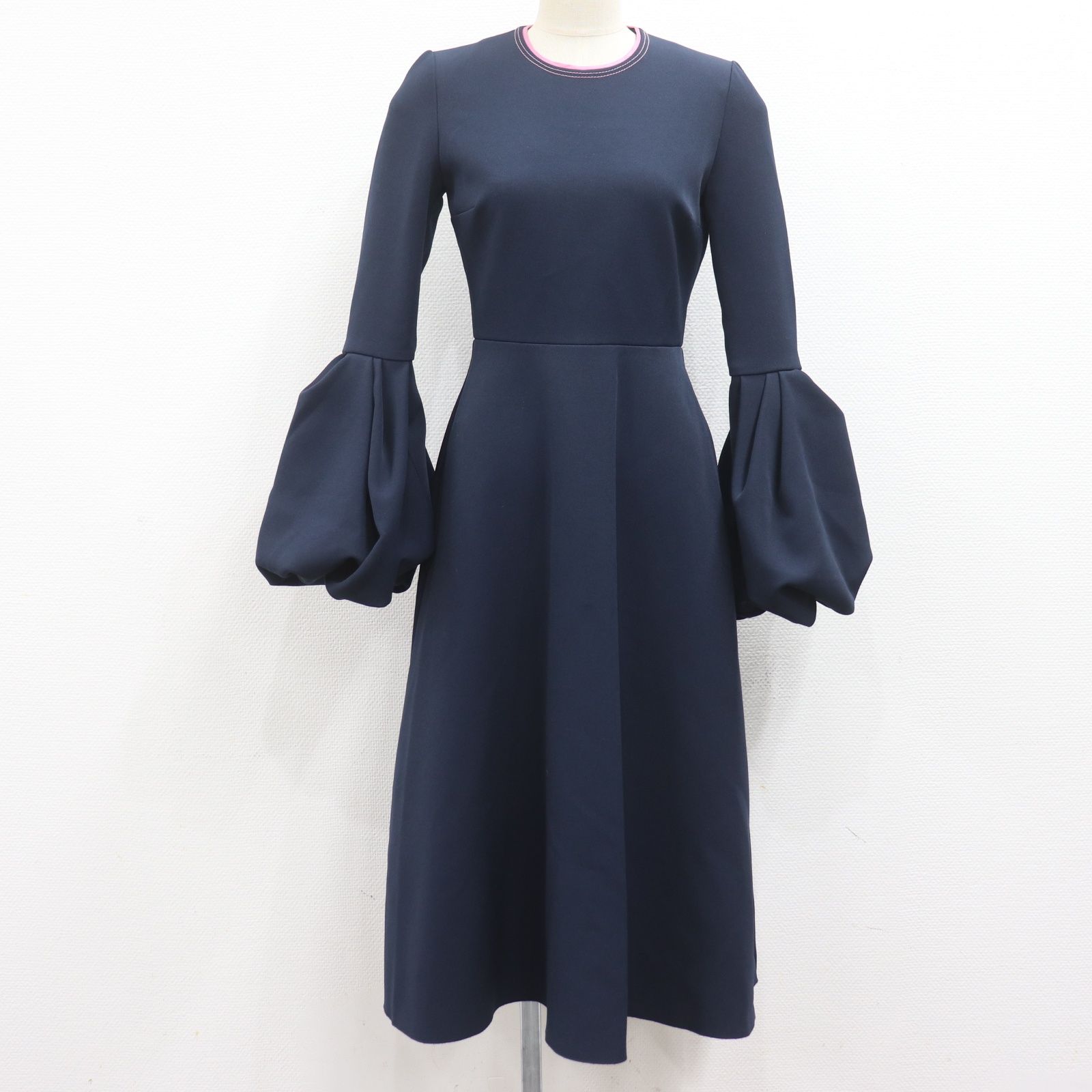ロクサンダ ワンピース ベルスリーブ 長袖 ロング フ ネイビー パイピング レディース サイズ 8