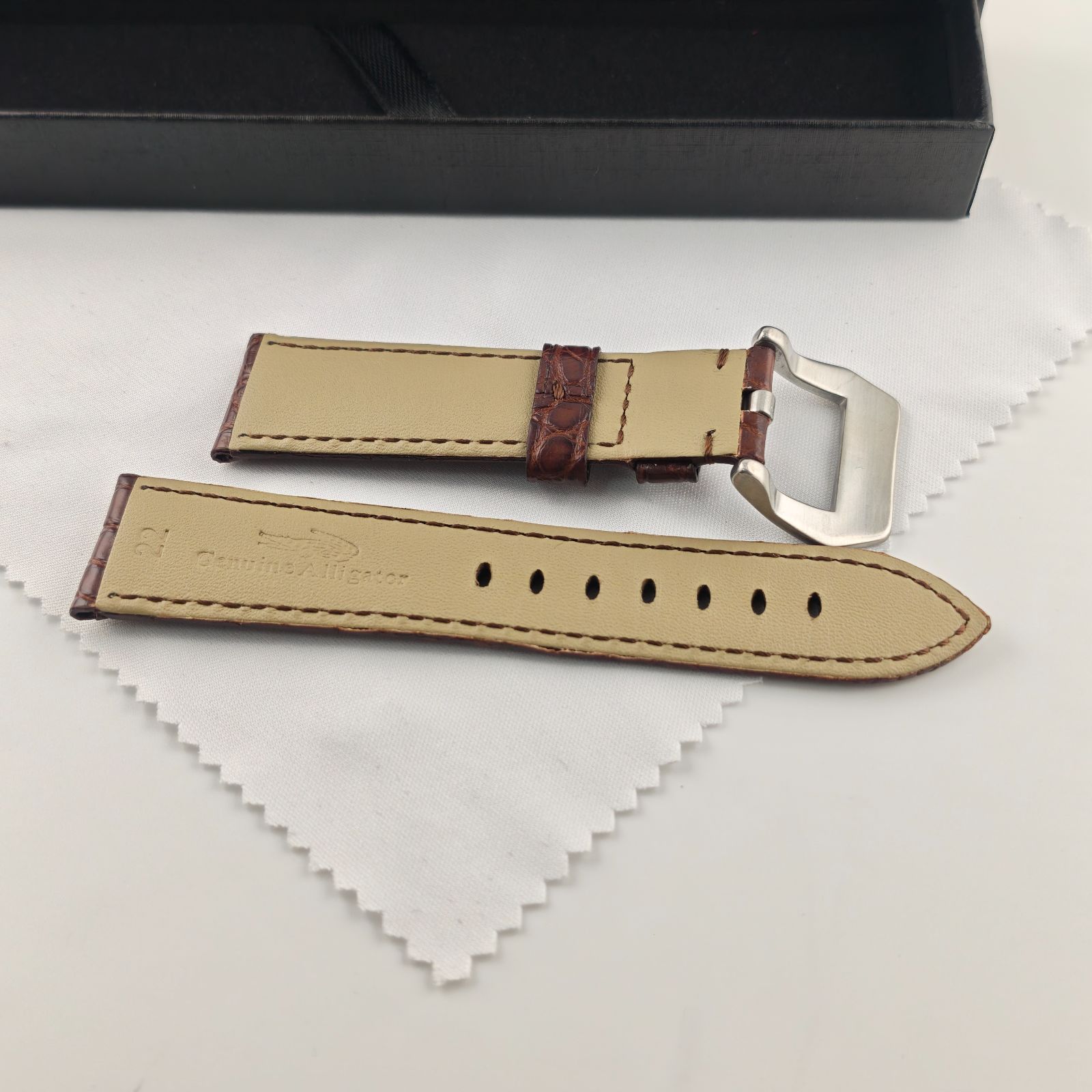 22mm 腕時計 アリゲーターレザー 革ベルト ブラウン 茶色 尾錠 【対応