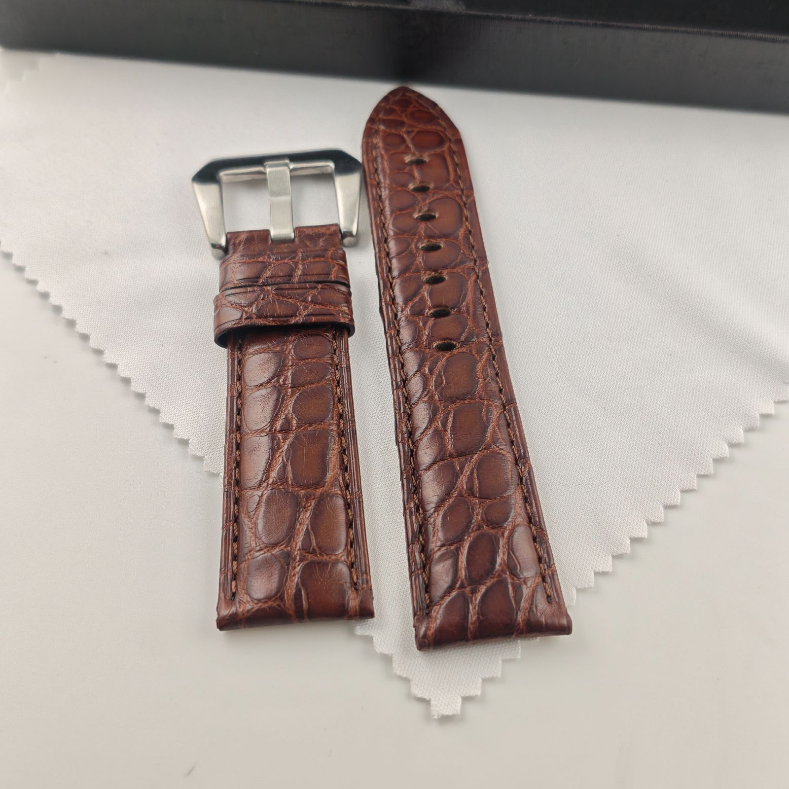 22mm 腕時計 アリゲーターレザー 革ベルト ブラウン 茶色 尾錠 【対応