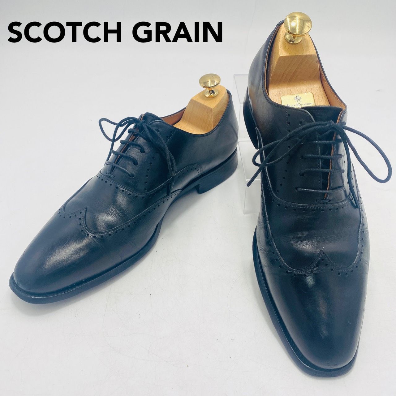 SCOTCH GRAIN ビジネスシューズ ウイングチップ スクエアトゥ ブラック