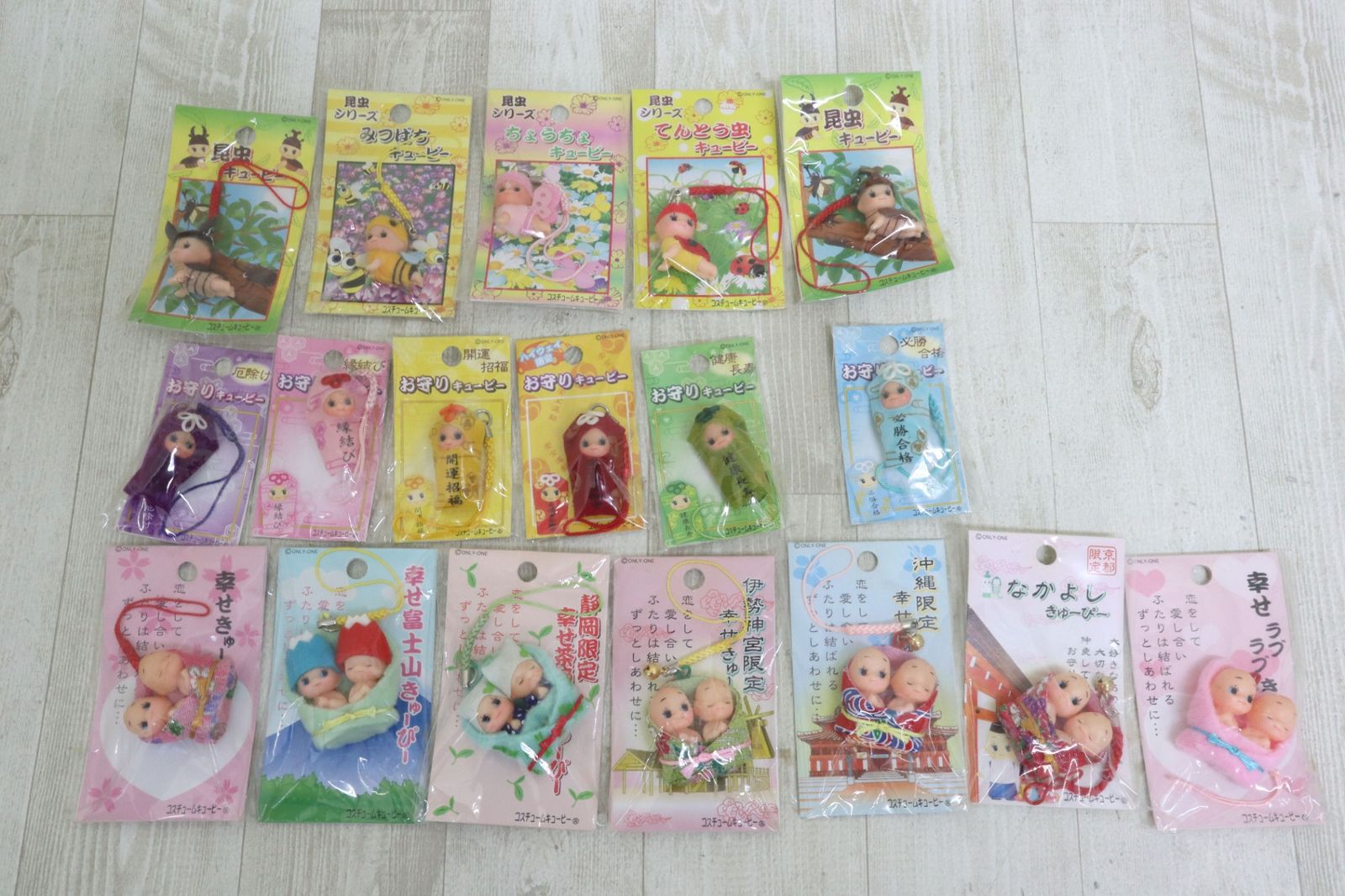 キューピーストラップ 根付けまとめ 昆虫シリーズ5種・お守りシリーズ6