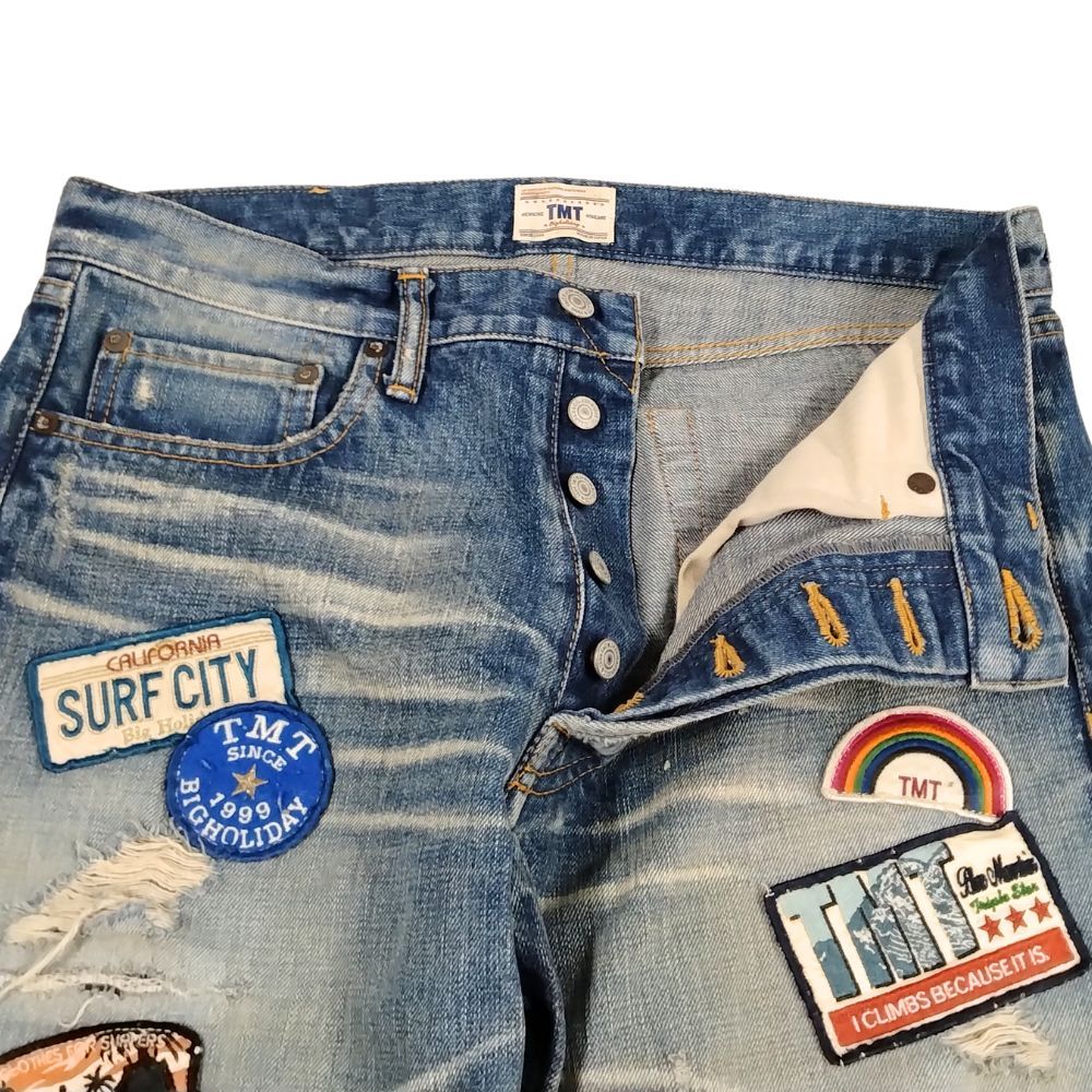 TMT ティーエムティー ワッペン ダメージ加工 デニムパンツ インディゴ