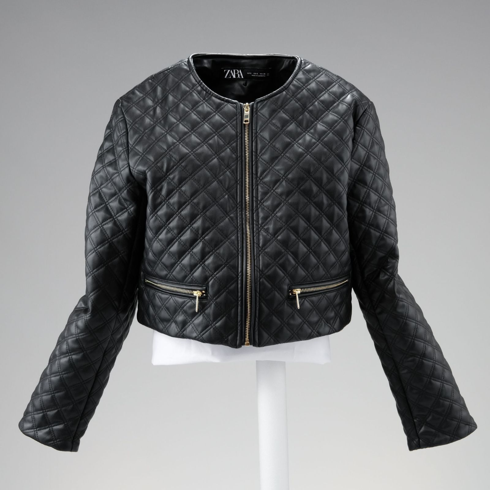 試着のみ】ZARA ショートキルティング フェイクレザーブルゾン