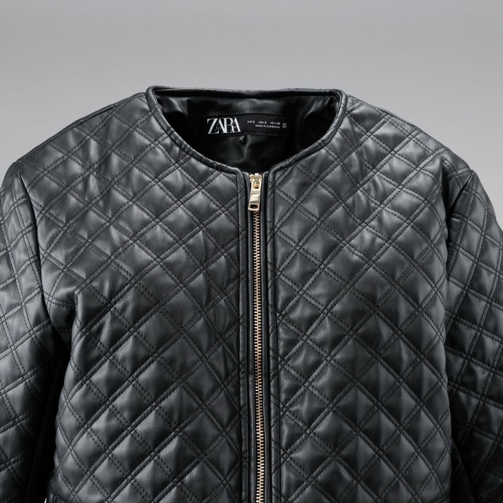 試着のみ】ZARA ショートキルティング フェイクレザーブルゾン