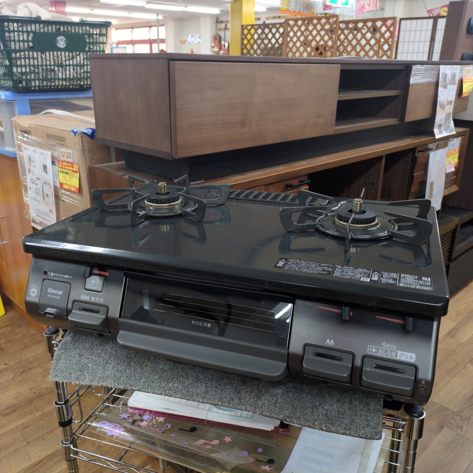 J 301 排気グリル使用感有り 製 Rinnai LPガスコンロ 水無し片面焼きグリル