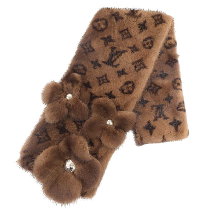 ルイヴィトン LOUIS VUITTON エシャルプ ミンク モノグラムフラワー マフラー M 74259 新入荷 LV 1928