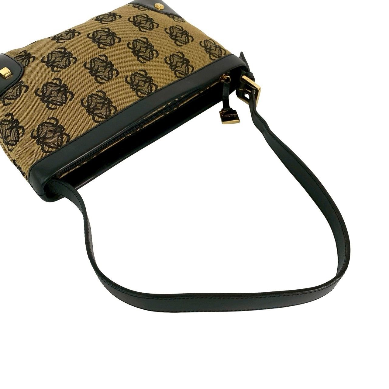 極 美品 袋付 LOEWE ロエベ アナグラム 柄 キャンバス カーフ レザー