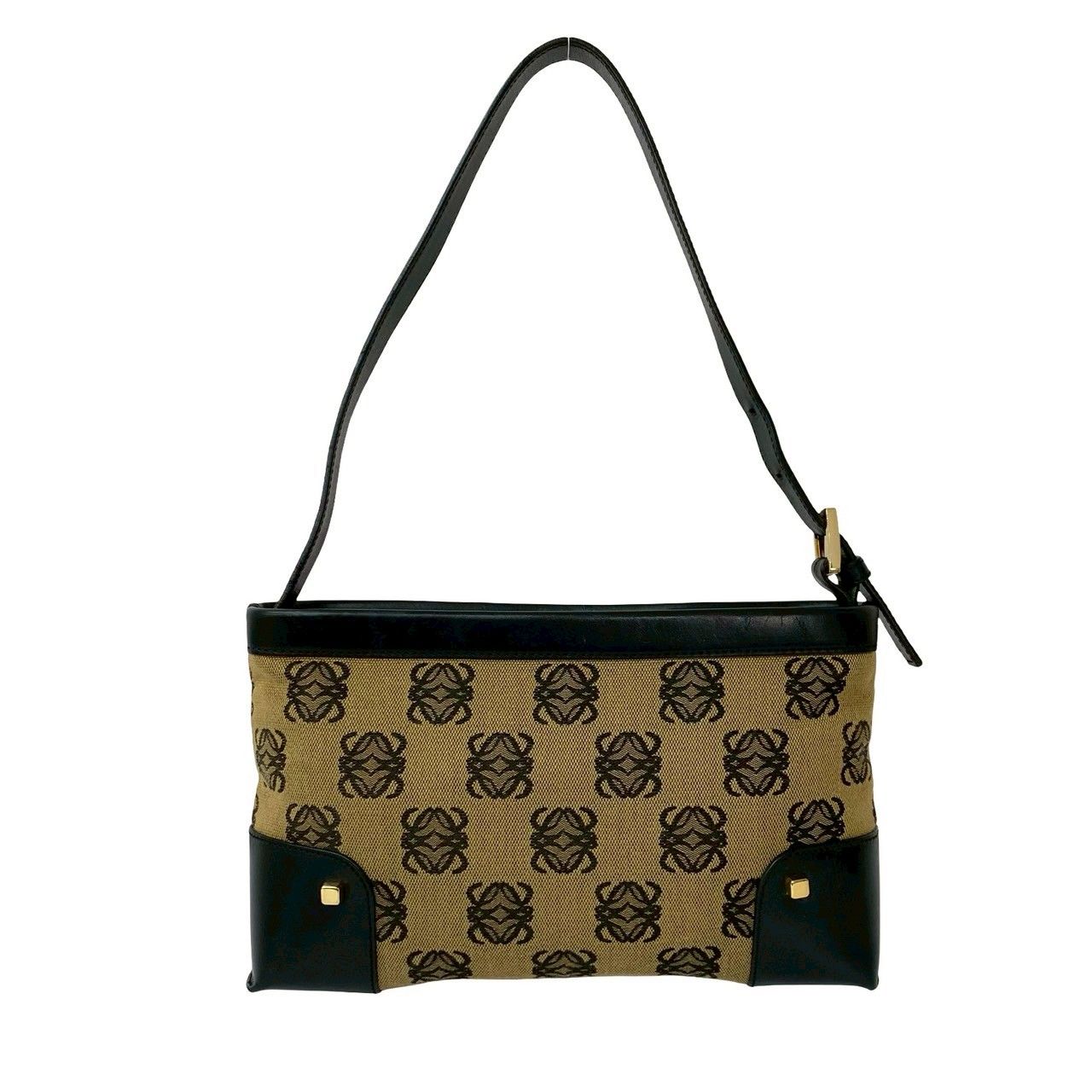 極 美品 袋付 LOEWE ロエベ アナグラム 柄 キャンバス カーフ レザー