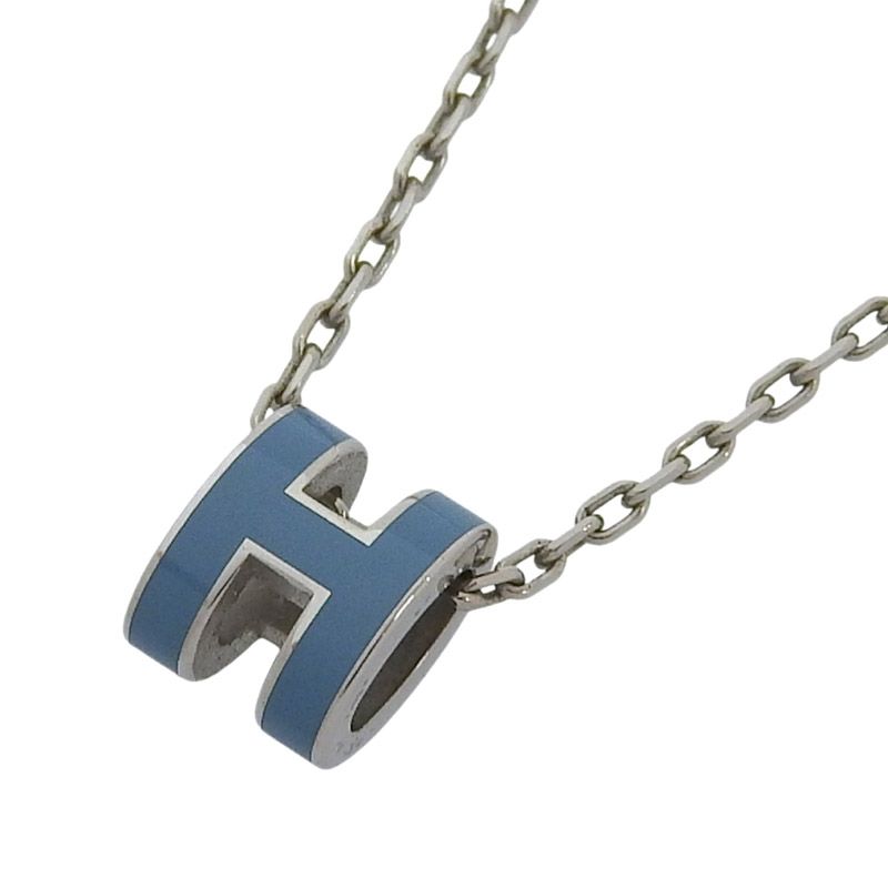 エルメス HERMES ミニポップアッシュ ネックレス ブルー/シルバー色