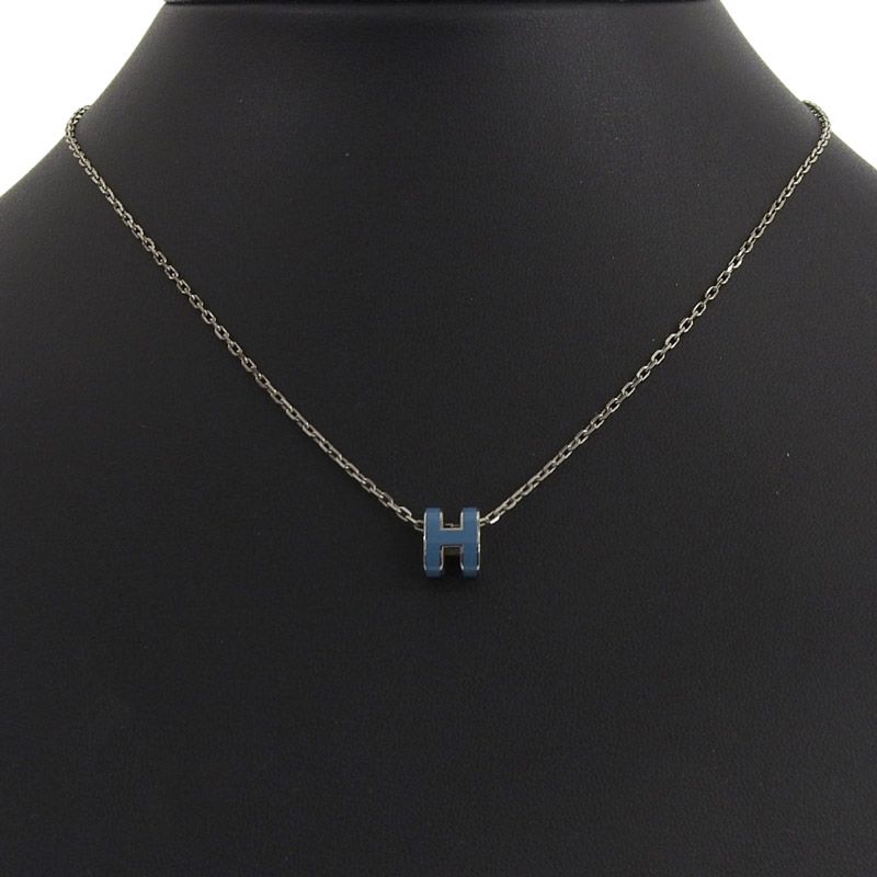 エルメス HERMES ミニポップアッシュ ネックレス ブルー/シルバー色