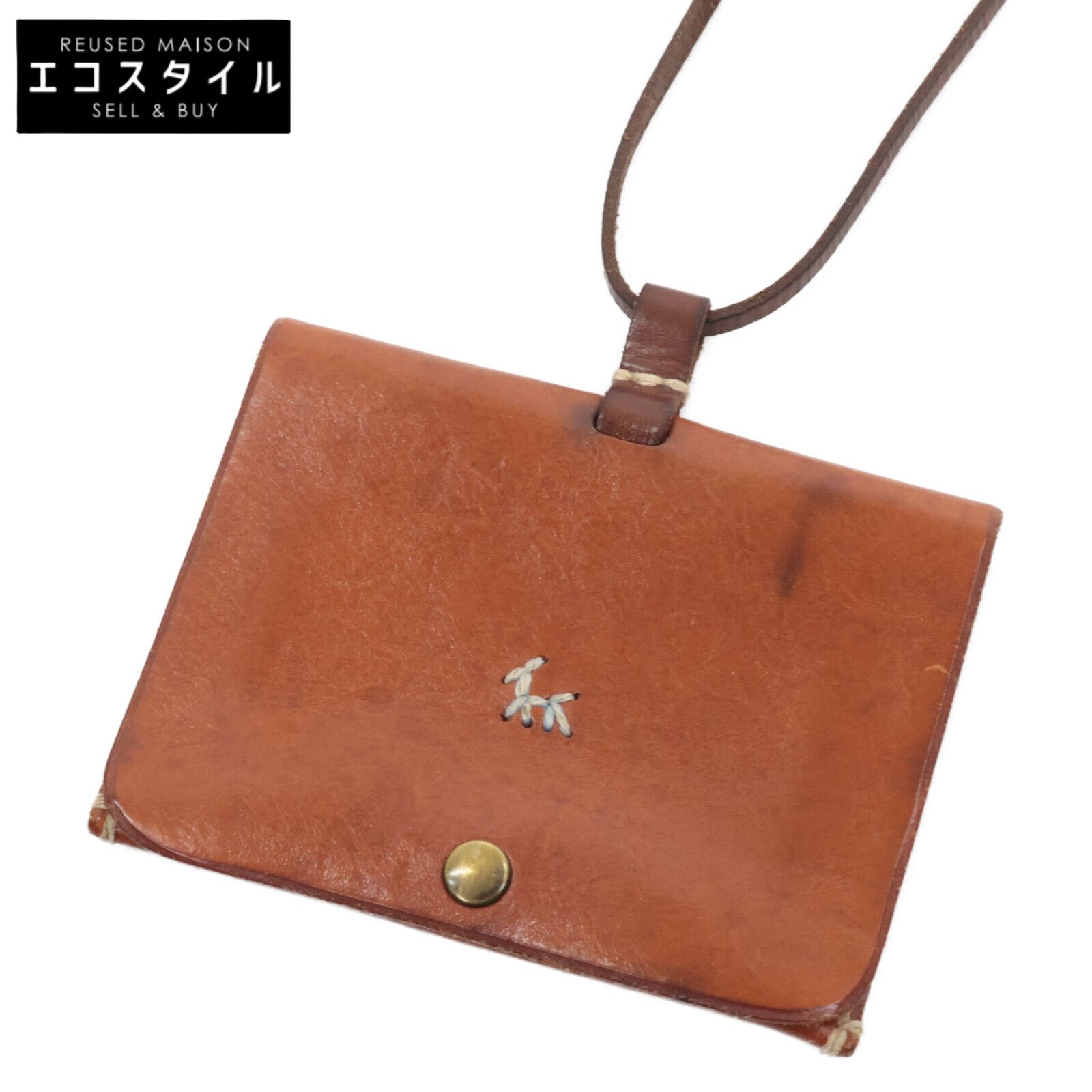 HENRY CUIR アンリークイール 犬刺繍 ネックストラップ付 レザー パス