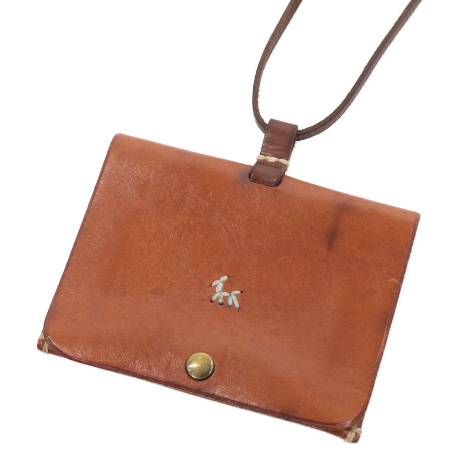 HENRY CUIR アンリークイール 犬刺繍 ネックストラップ付 レザー パス