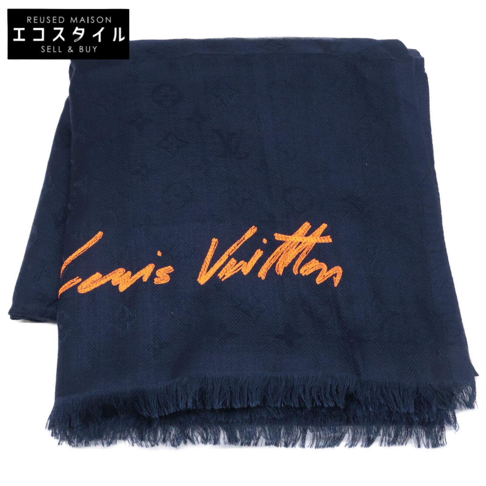 LOUIS VUITTON ルイヴィトン 正規 R 97490 LVロゴ モノグラム シルク ウール カシミヤ