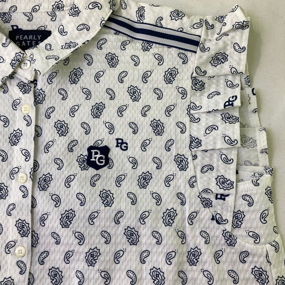 サイズ：1 PEARLY GATES パーリーゲイツ 袖フリル 半袖シャツ 総柄