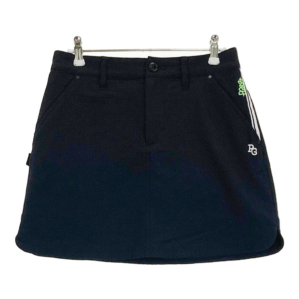 サイズ 0 PEARLY GATES パーリーゲイツ モデル シアサッカー ウエスト刺繍 スカート ブラック系 ゴルフウェア レディース ストスト