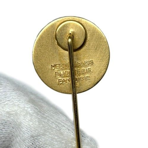 HERMES エルメス セリエ ピンブローチ メッキ シェル ゴールド