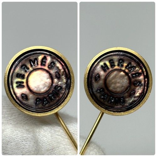 HERMES エルメス セリエ ピンブローチ メッキ シェル ゴールド